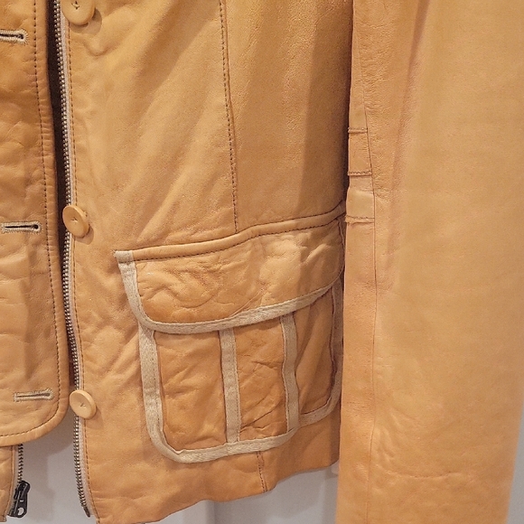 GAP Women's Tan Leather Jacket - Picture 4 of 8